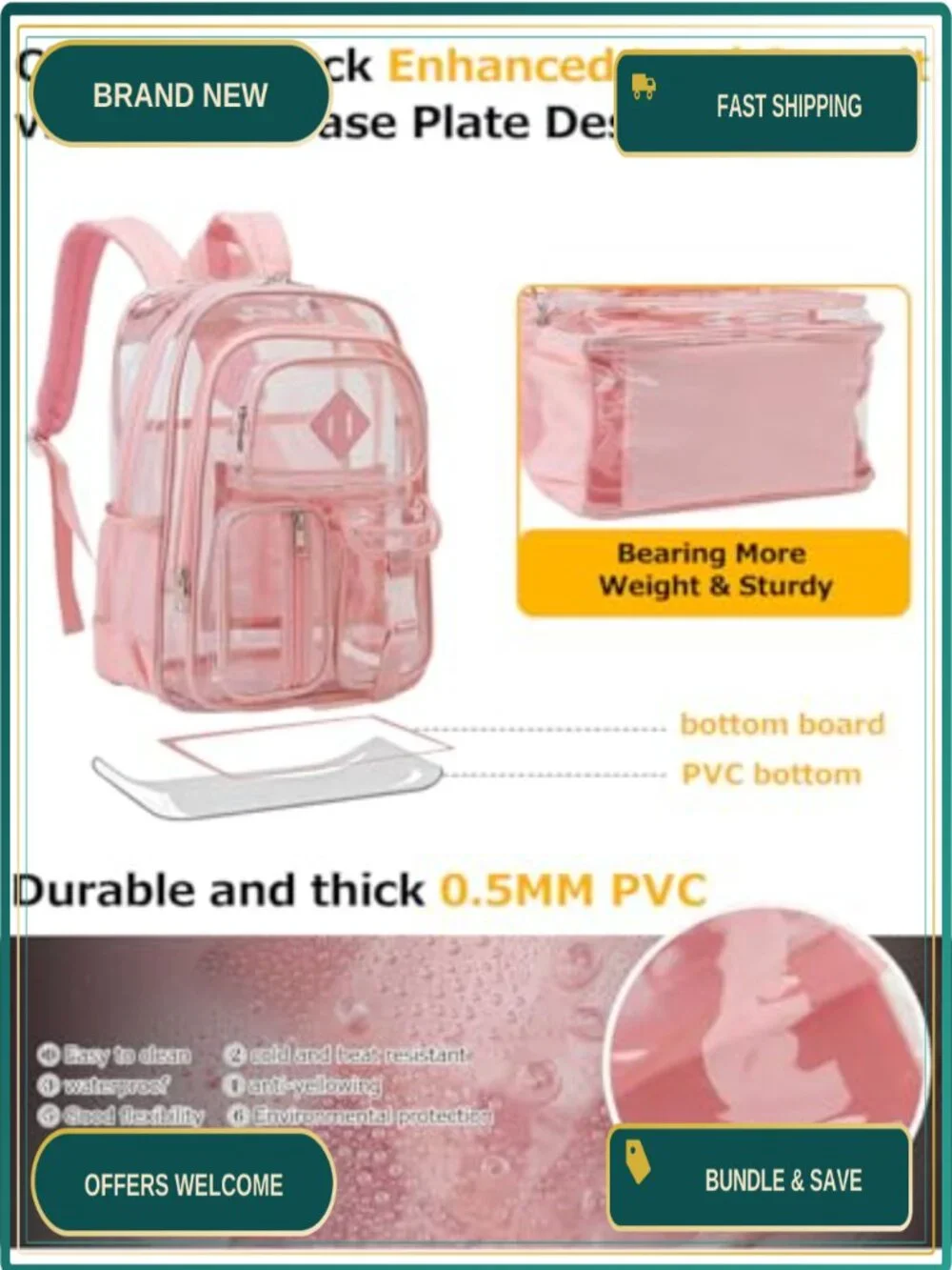 Clear Backpack for School Women Girls Heavy Duty Transparent PVC Bookbag